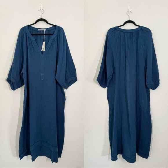 Ocean + Main Teal Gauze 100% Cotton Maxi Dress With Pockets Size 2X NEW - Picture 2 of 7